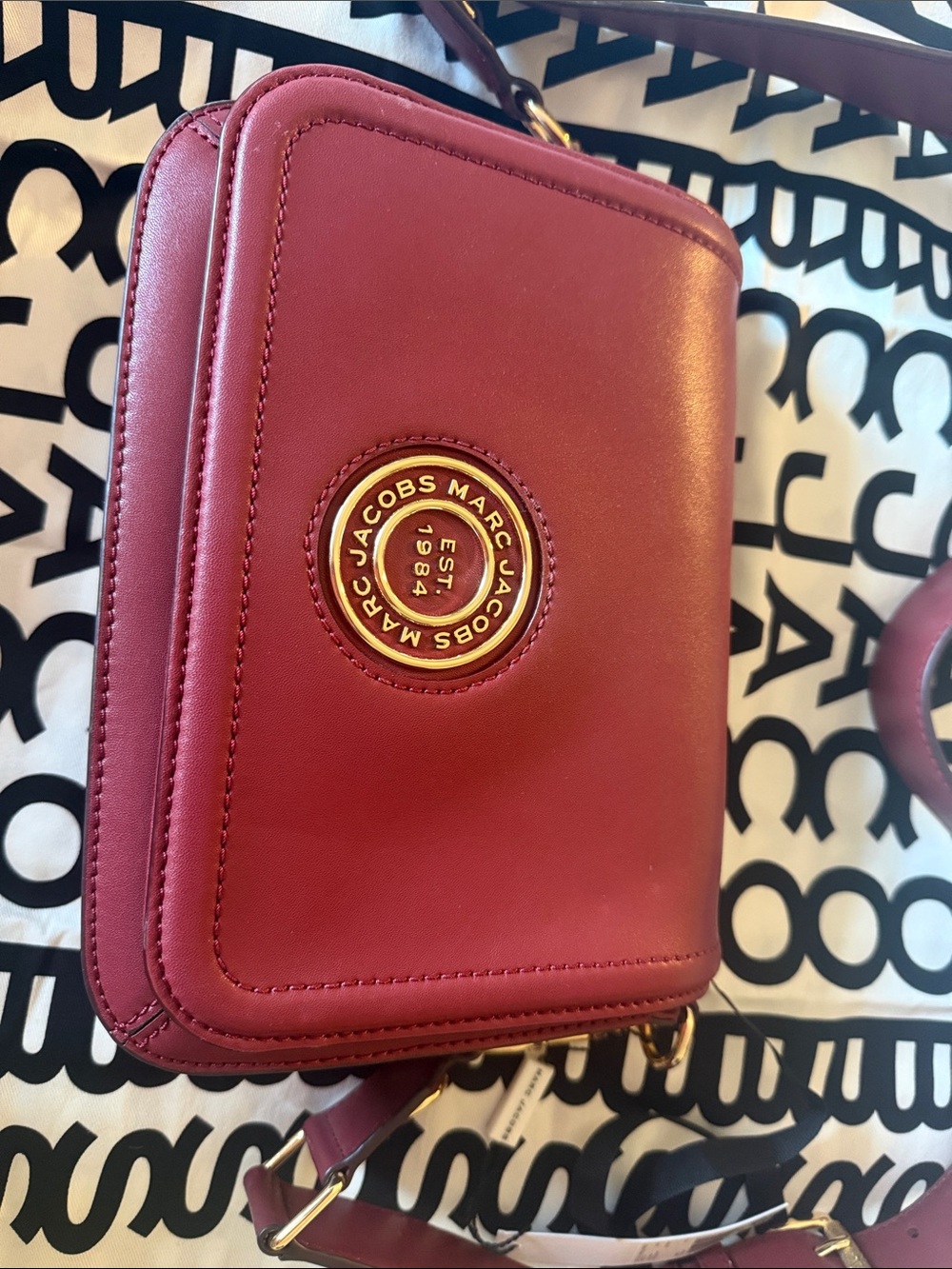 Marc Jacobs Red Leather Crossbody with Gold Round Logo
